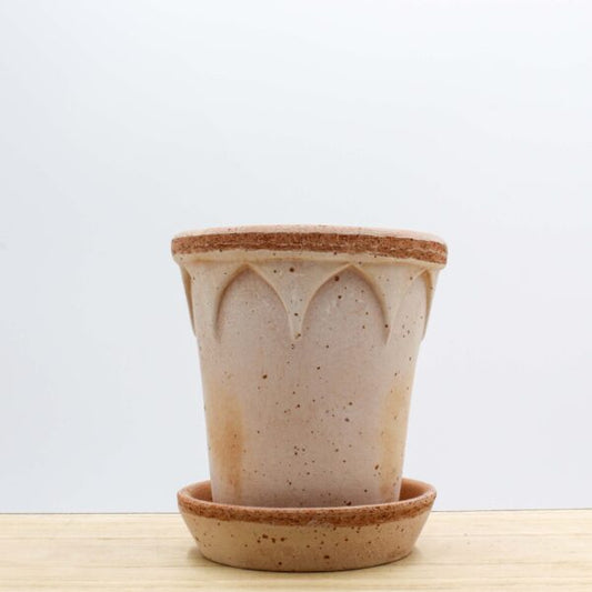 Elizabeth Terracotta Pot and Saucer – Raw Rosa 12cm